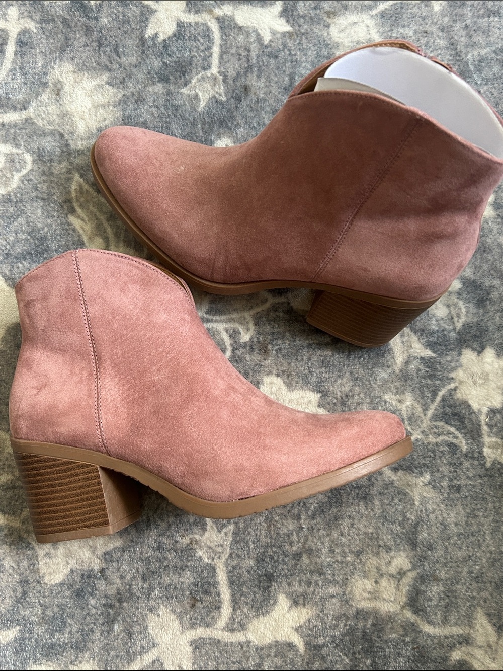Women's Suede Pink Ankle Boots - Stylish Block Heel- Sonoma